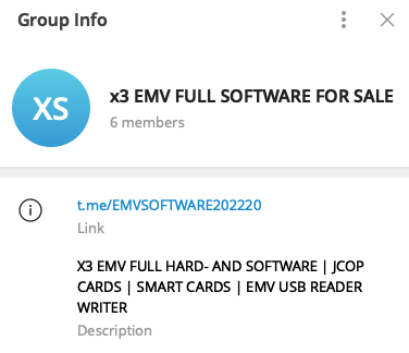 Stolen channel description on Telegram Group EMVSOFTWARE202220